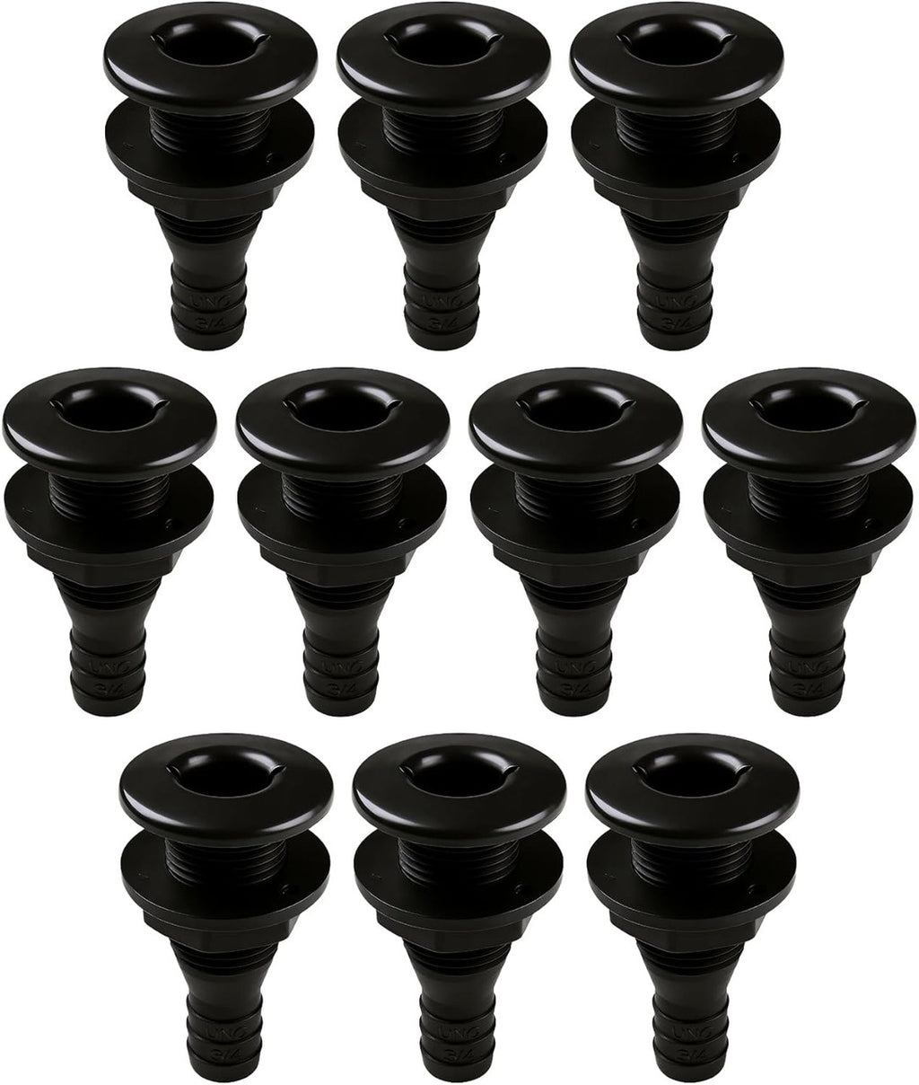 SEAFLO Thru Hull Fitting, Marine Boat, Plastic Drain Overflow Connector, Corrosion Resistant Saltwater Safe, Bilge Port Deck Outlet,(⅝,¾,1,1⅛,1¼,1½, & 2" Options)(1,2,5, &10 Packs)(White/Black)