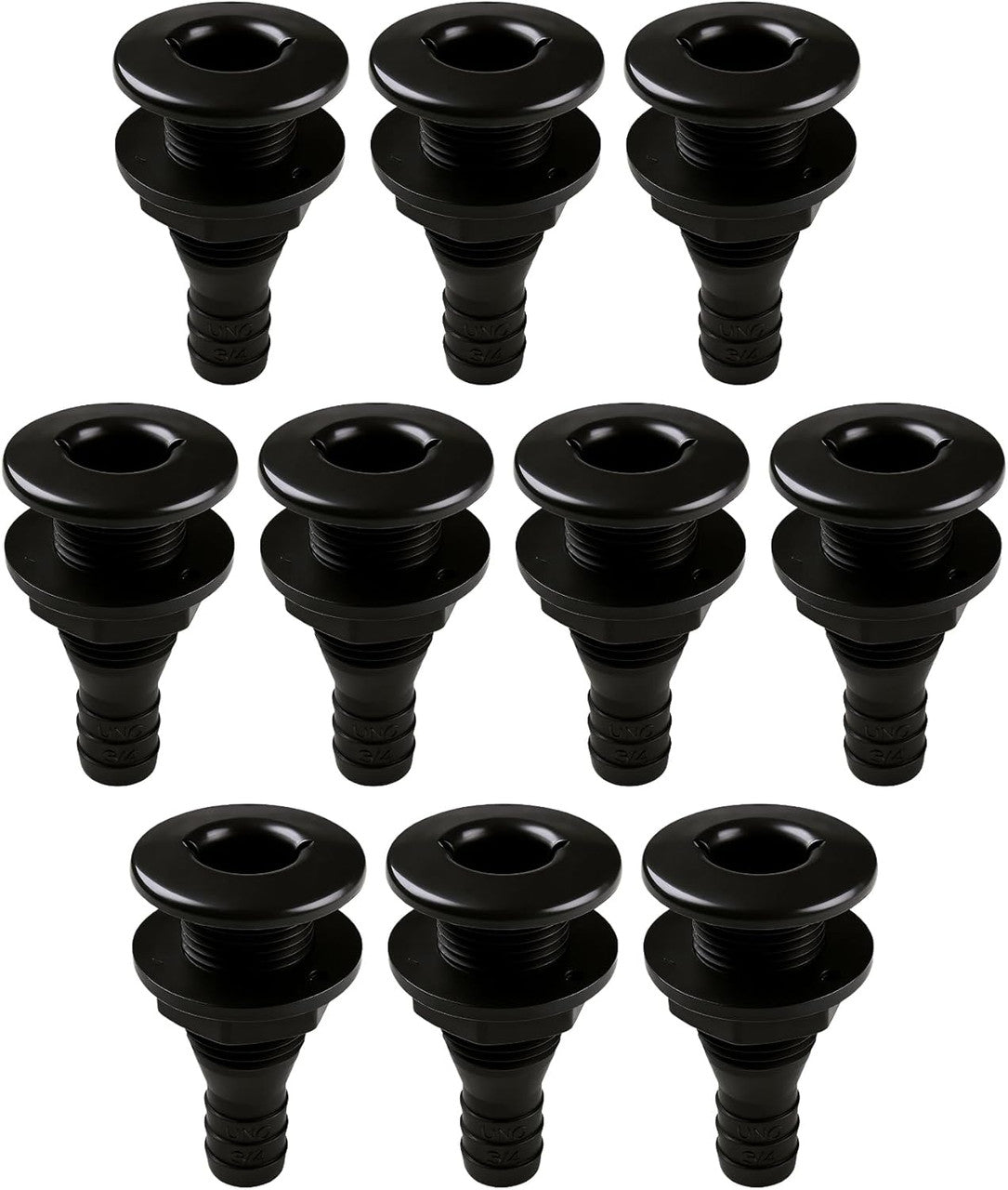 SEAFLO Thru Hull Fitting, Marine Boat, Plastic Drain Overflow Connector, Corrosion Resistant Saltwater Safe, Bilge Port Deck Outlet,(⅝,¾,1,1⅛,1¼,1½, & 2" Options)(1,2,5, &10 Packs)(White/Black)