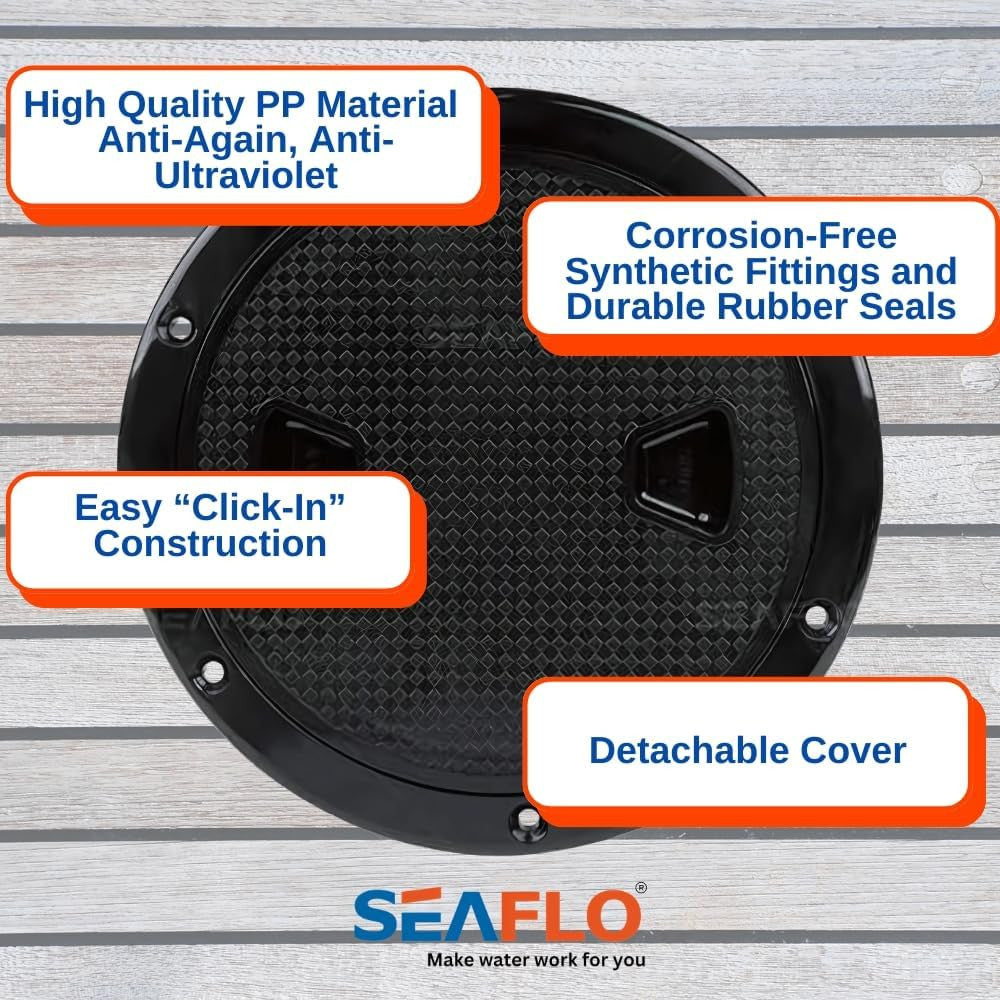 SEAFLO 4" - 8" Black Circular Non Slip Inspection Hatch w/Detachable Cover