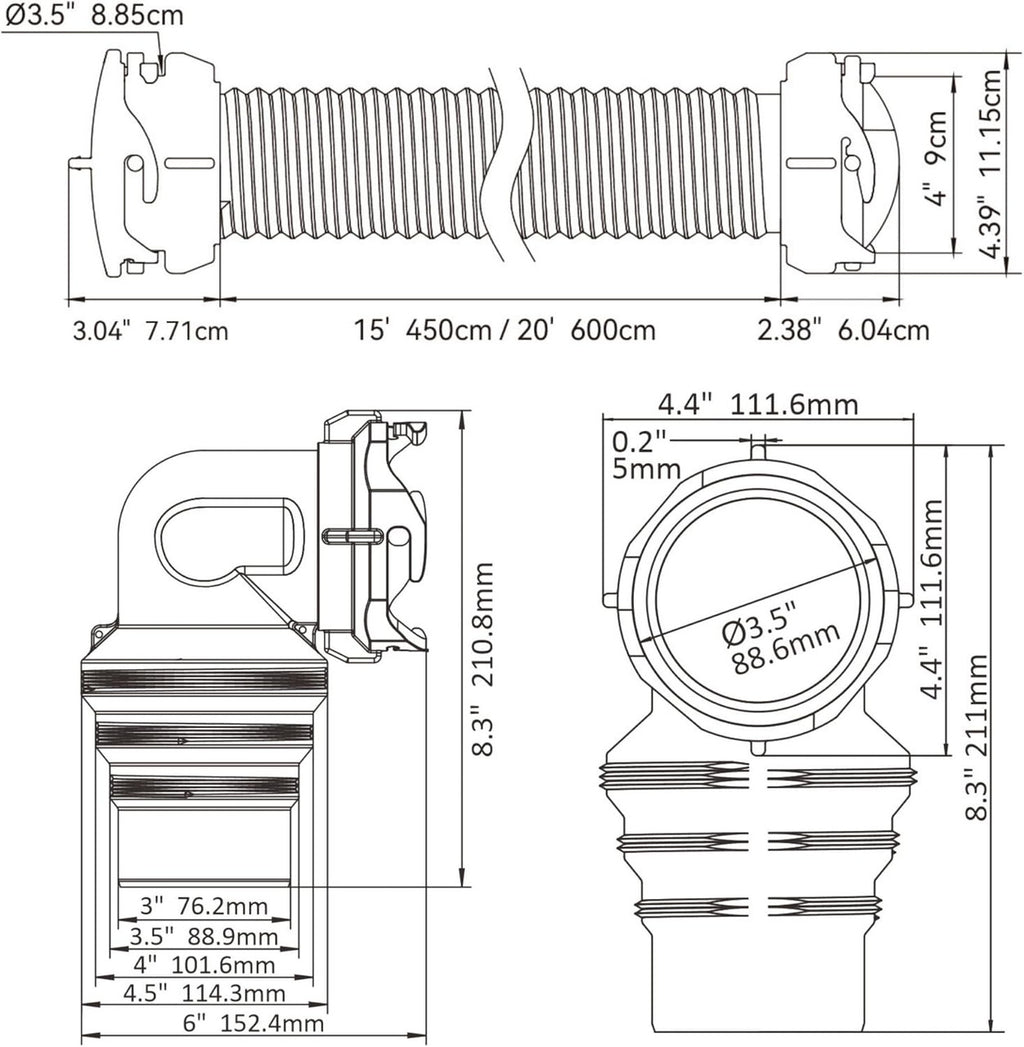 SEAFLO 20 FT RV Camper Sewer Hose Kit with Swivel Bayonet Adapter Polypropylene Waste Hose for Easy Storage 3.5" Swivel Adapter Fits 3" 3.5" 4" Pipes Includes 2 Plumbing Caps 4-Year Warranty