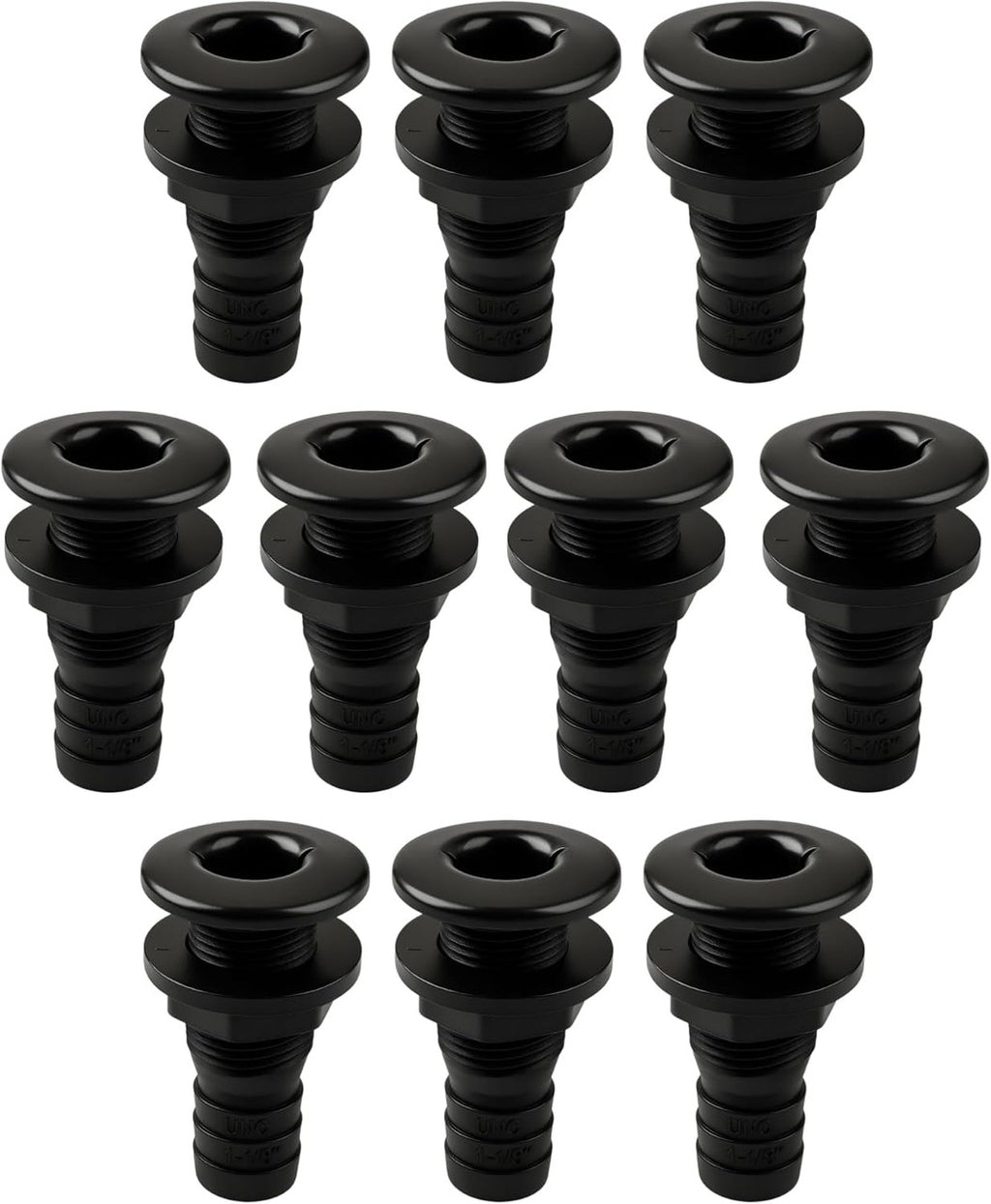 SEAFLO Thru Hull Fitting, Marine Boat, Plastic Drain Overflow Connector, Corrosion Resistant Saltwater Safe, Bilge Port Deck Outlet,(⅝,¾,1,1⅛,1¼,1½, & 2" Options)(1,2,5, &10 Packs)(White/Black)