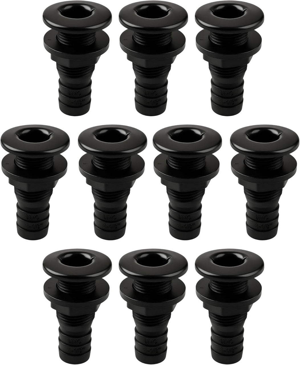 SEAFLO Thru Hull Fitting, Marine Boat, Plastic Drain Overflow Connector, Corrosion Resistant Saltwater Safe, Bilge Port Deck Outlet,(⅝,¾,1,1⅛,1¼,1½, & 2" Options)(1,2,5, &10 Packs)(White/Black)