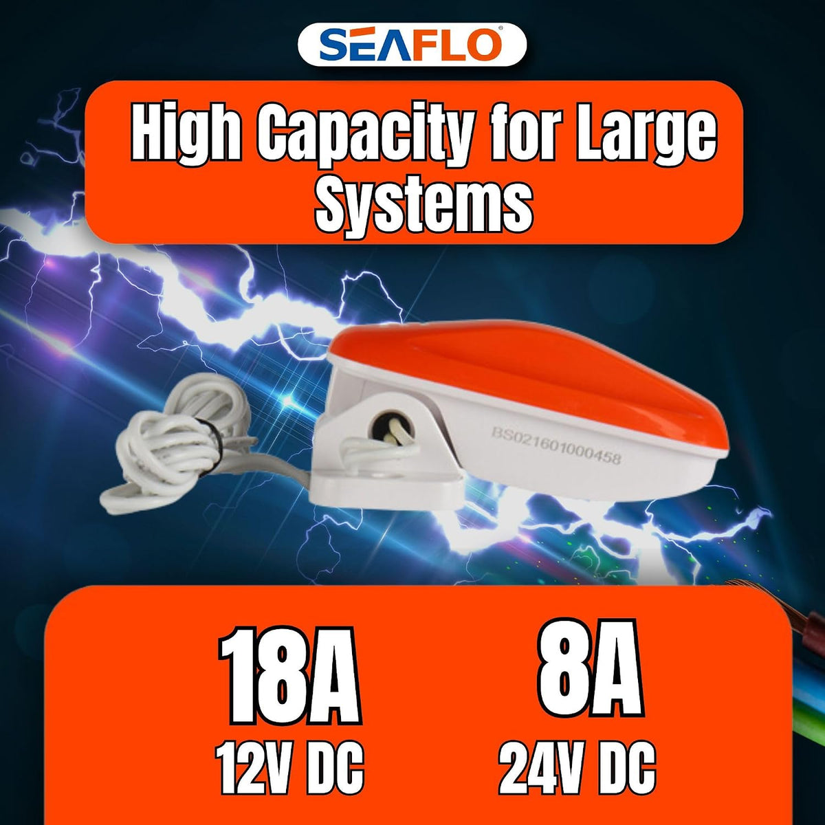 SEAFLO 02 Series Bilge Pump Float Switch - 12V/24V 18A Automatic Water Level Switch with 1m 16 AWG Leads