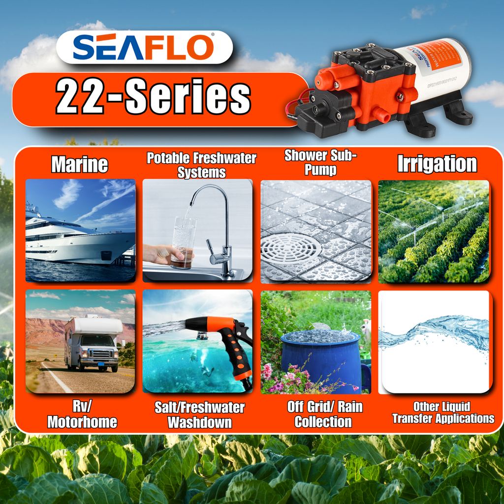 SEAFLO 22-Series On Demand Diaphragm Water Pressure Pump (1.3 GPM | 100 PSI) (Choose 12V or 24V)