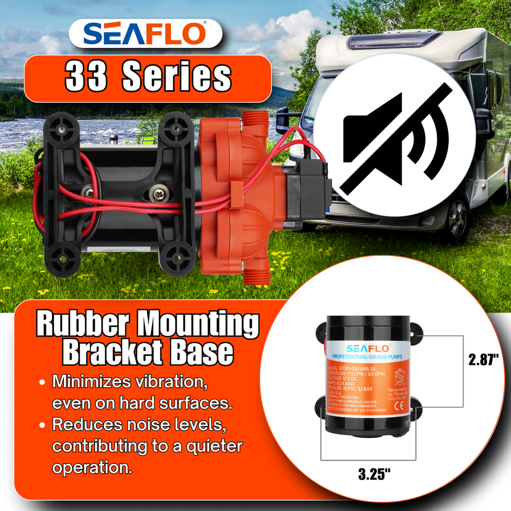 SEAFLO 33-Series Diaphragm Water Pressure Pump - 3.0 GPM | 45 PSI (Choose 12V or 24V)