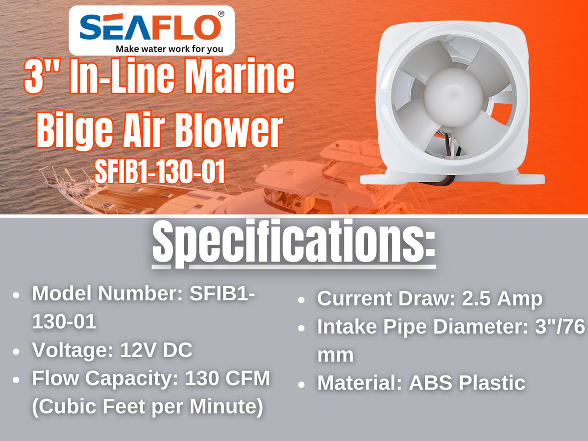 SEAFLO 01-Series 3" In-Line Bilge Blower w/Quiet Operation Low Amp Draw (12V | 130CFM)