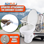 SEAFLO Porcelain RV Toilet with Sprayer Attachment - Elongated Bowl 19” Inch Residential Height, Gravity Flush, Foot Pedal Soft Close Seat Camper Motorhome Easy Install
