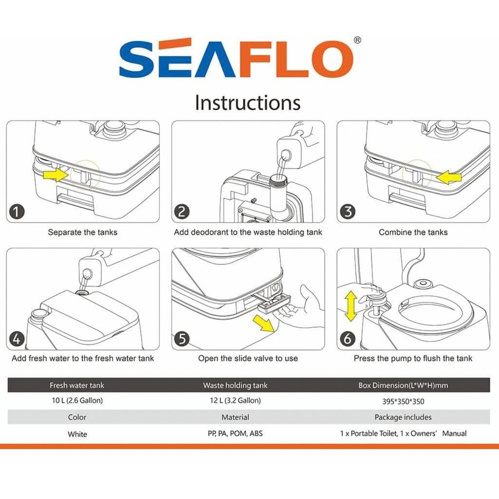 SEAFLO Premium Portable Travel Toilet - 3.2 Gallon (12L)