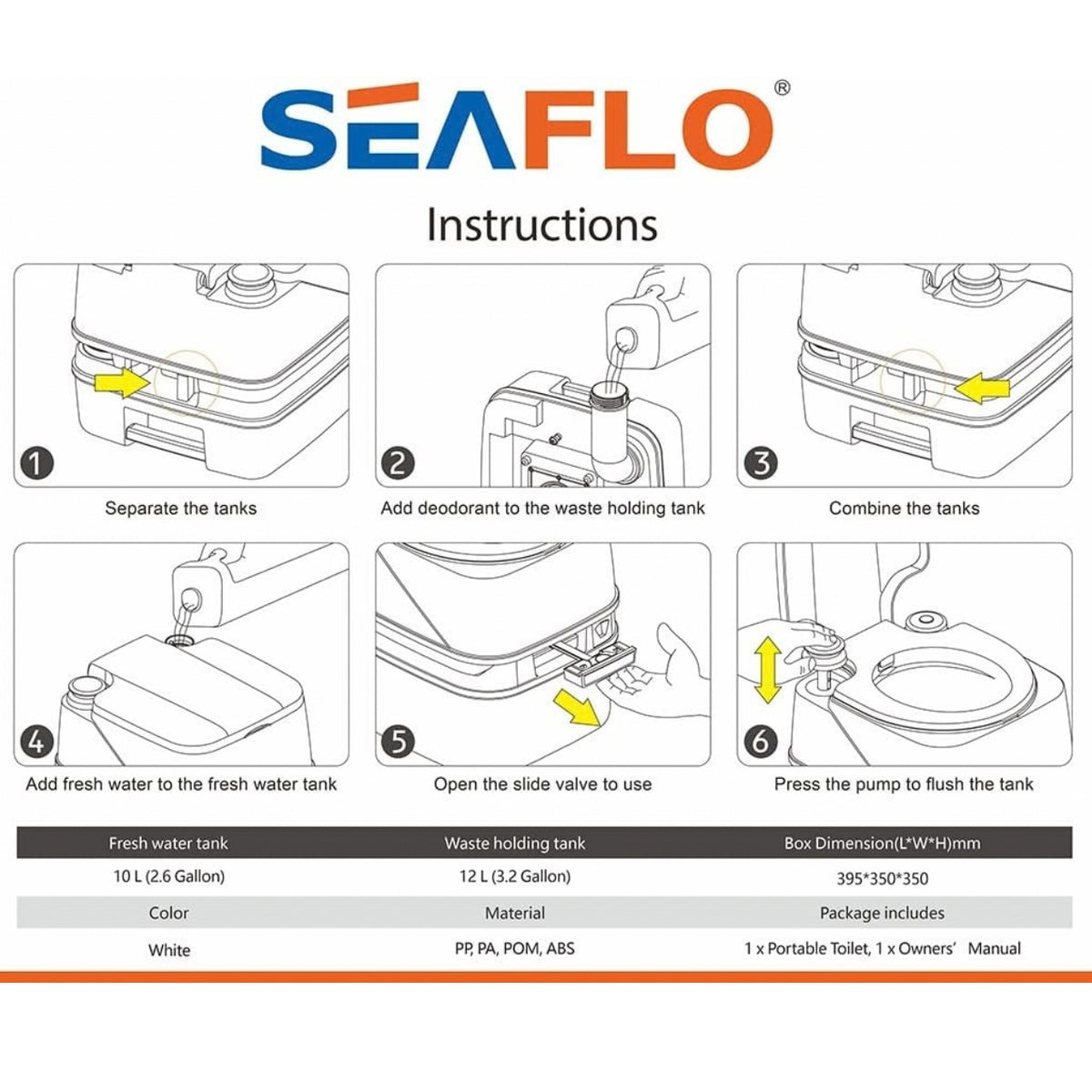 SEAFLO Premium Portable Travel Toilet - 3.2 Gallon (12L)