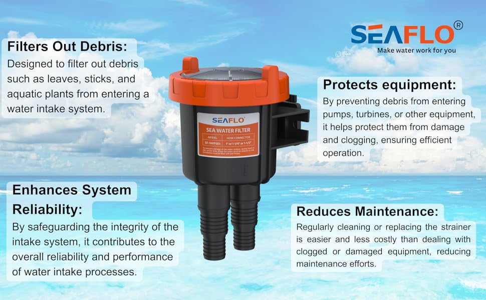 SEAFLO Raw Sea Water Filter/Intake Strainer for 1', 1-1/4",1-1/2" Hose Sizes