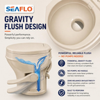 SEAFLO RV Toilet - Standard Height, Gravity Flush, Foot Pedal, Soft Close Lid (Bone Color)