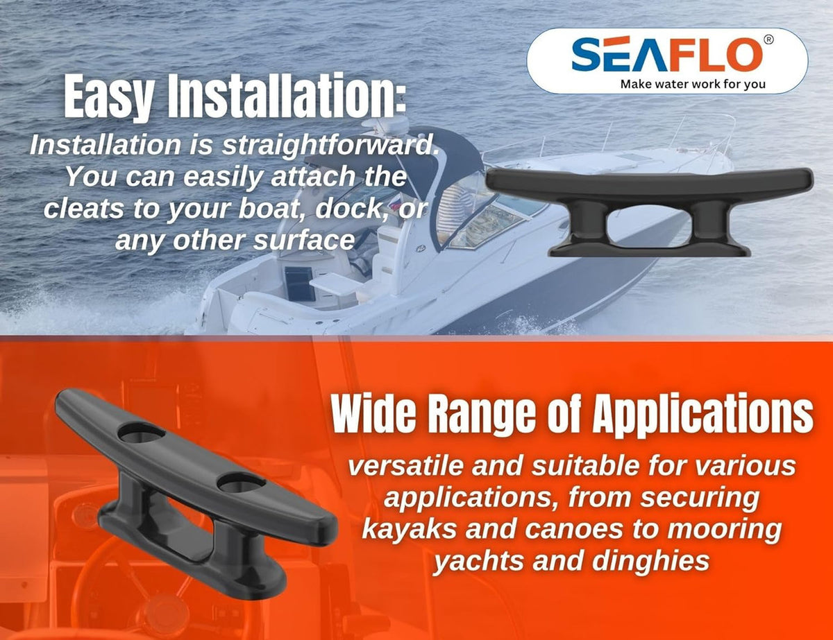 SEAFLO Boat Cleat Black Nylon Dock Cleat Kayak Cleat, 3", 4", 5", 6", 8" (Choose Size and Qty)