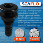 SEAFLO Thru Hull Fitting, Marine Boat, Plastic Drain Overflow Connector, Corrosion Resistant Saltwater Safe, Bilge Port Deck Outlet,(⅝,¾,1,1⅛,1¼,1½, & 2" Options)(1,2,5, &10 Packs)(White/Black)
