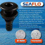 SEAFLO Thru Hull Fitting, Marine Boat, Plastic Drain Overflow Connector, Corrosion Resistant Saltwater Safe, Bilge Port Deck Outlet,(⅝,¾,1,1⅛,1¼,1½, & 2" Options)(1,2,5, &10 Packs)(White/Black)