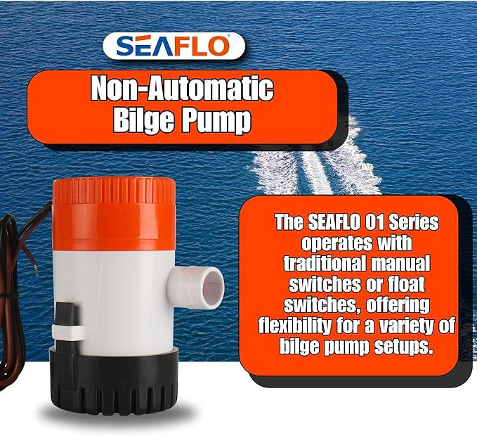 SEAFLO 01 Series 24V Bilge Pumps – 3/4" Outlet, Marine Submersible Pump with Anti-Airlock Protection (Choose 350/500/750 GPH)