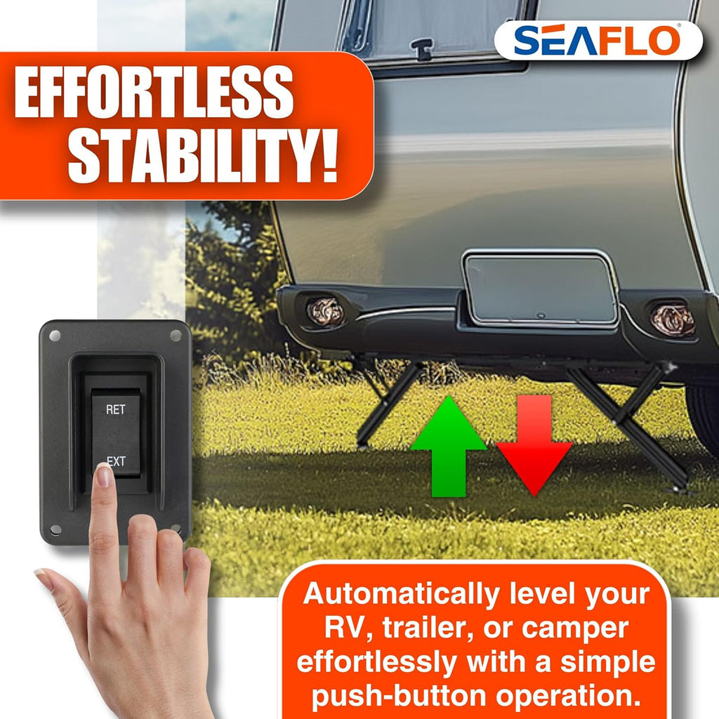 SEAFLO 12V High-Speed Electrical Powered Stabilizing Jack, 4,000 Lbs Static Load Capacity, Heavy-Duty Powder-Coated Steel, Up to 25” Extension, Waterproof Motor, Corrosion-Resistant, 4-Year Warranty
