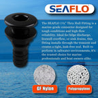 SEAFLO Thru Hull Fitting, Marine Boat, Plastic Drain Overflow Connector, Corrosion Resistant Saltwater Safe, Bilge Port Deck Outlet,(⅝,¾,1,1⅛,1¼,1½, & 2" Options)(1,2,5, &10 Packs)(White/Black)