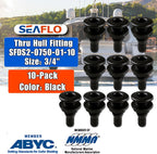 SEAFLO Thru Hull Fitting, Marine Boat, Plastic Drain Overflow Connector, Corrosion Resistant Saltwater Safe, Bilge Port Deck Outlet,(⅝,¾,1,1⅛,1¼,1½, & 2" Options)(1,2,5, &10 Packs)(White/Black)