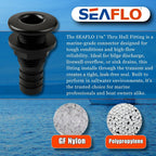 SEAFLO Thru Hull Fitting, Marine Boat, Plastic Drain Overflow Connector, Corrosion Resistant Saltwater Safe, Bilge Port Deck Outlet,(⅝,¾,1,1⅛,1¼,1½, & 2" Options)(1,2,5, &10 Packs)(White/Black)