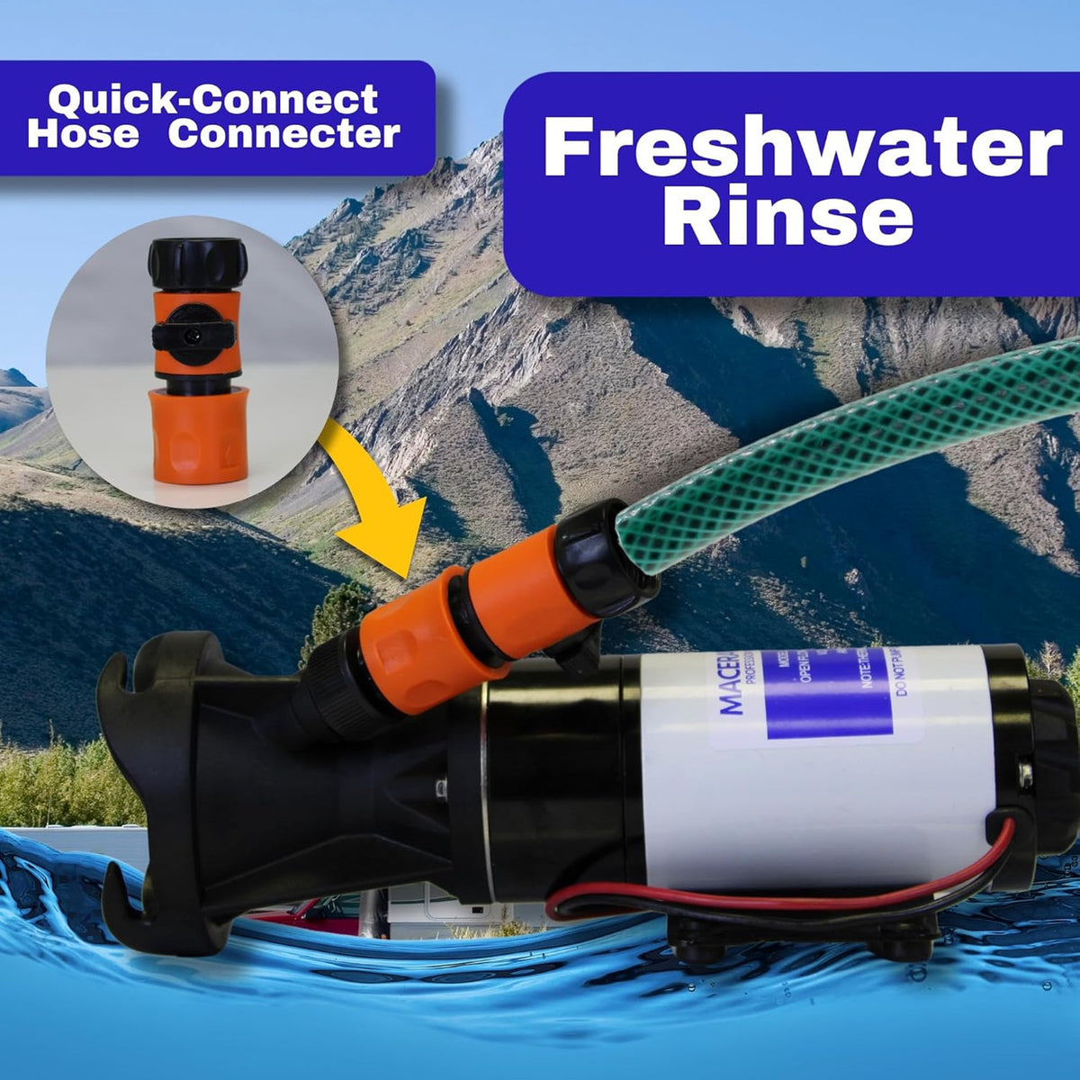 Quick Release RV Macerator Pump - 12V, 12GPM RV Dump Station Mount