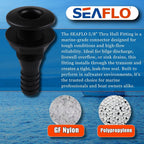SEAFLO Thru Hull Fitting, Marine Boat, Plastic Drain Overflow Connector, Corrosion Resistant Saltwater Safe, Bilge Port Deck Outlet,(⅝,¾,1,1⅛,1¼,1½, & 2" Options)(1,2,5, &10 Packs)(White/Black)