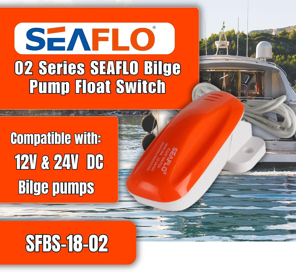 SEAFLO 02 Series Bilge Pump Float Switch - 12V/24V 18A Automatic Water Level Switch with 1m 16 AWG Leads