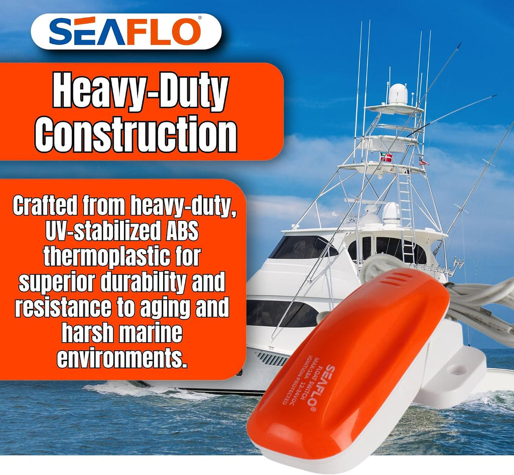SEAFLO 02 Series Bilge Pump Float Switch - 12V/24V 18A Automatic Water Level Switch with 1m 16 AWG Leads