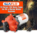 SEAFLO 55 Series 115V AC Automatic Demand Diaphragm Pump – 5.0 GPM, 60 PSI, 5-Chamber Self-Priming Water Pump w/Power Plug for Outlet, RV, Marine & Off-Grid Water Systems, 4-Year Warranty