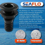 SEAFLO Thru Hull Fitting, Marine Boat, Plastic Drain Overflow Connector, Corrosion Resistant Saltwater Safe, Bilge Port Deck Outlet,(⅝,¾,1,1⅛,1¼,1½, & 2" Options)(1,2,5, &10 Packs)(White/Black)