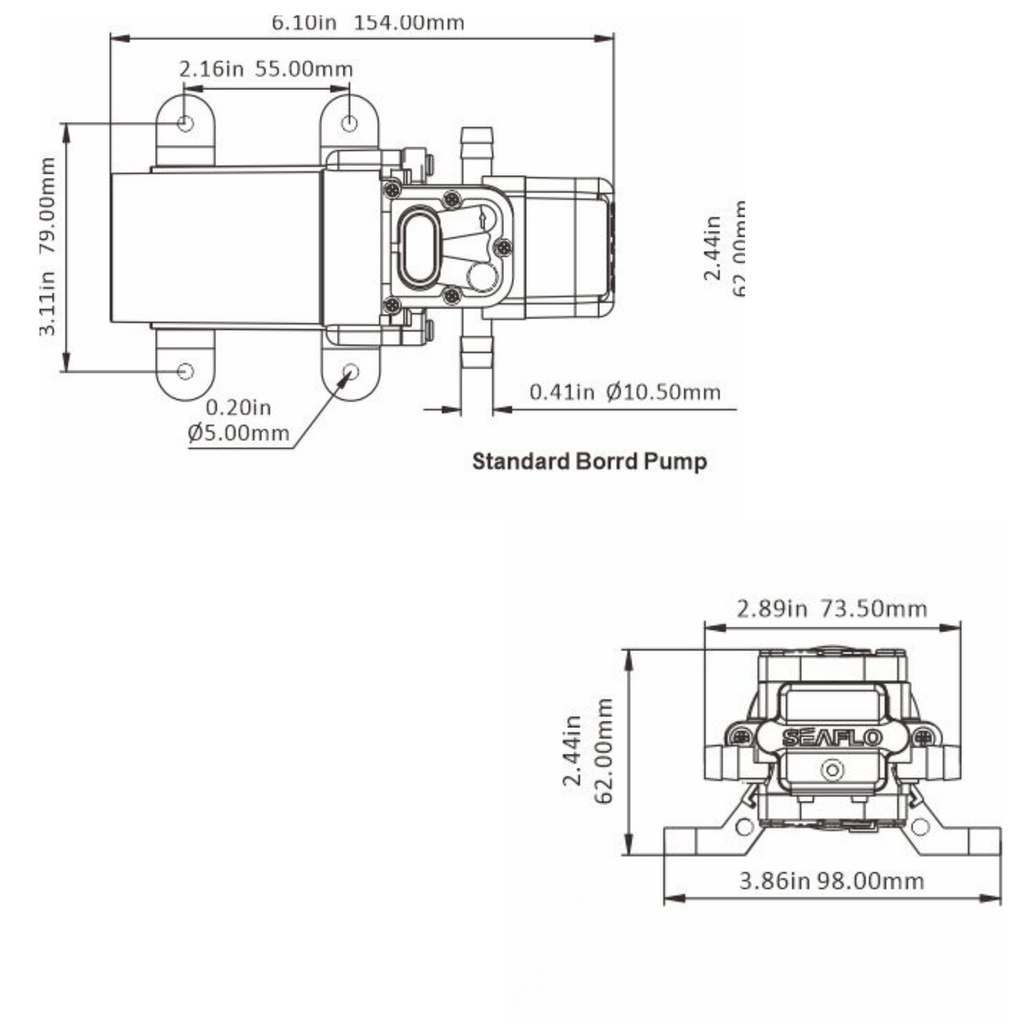 SEAFLO 21-Series On Demand Diaphragm Water Pressure Pump (1.2 GPM | 35 PSI) (Choose 12V or 24V)