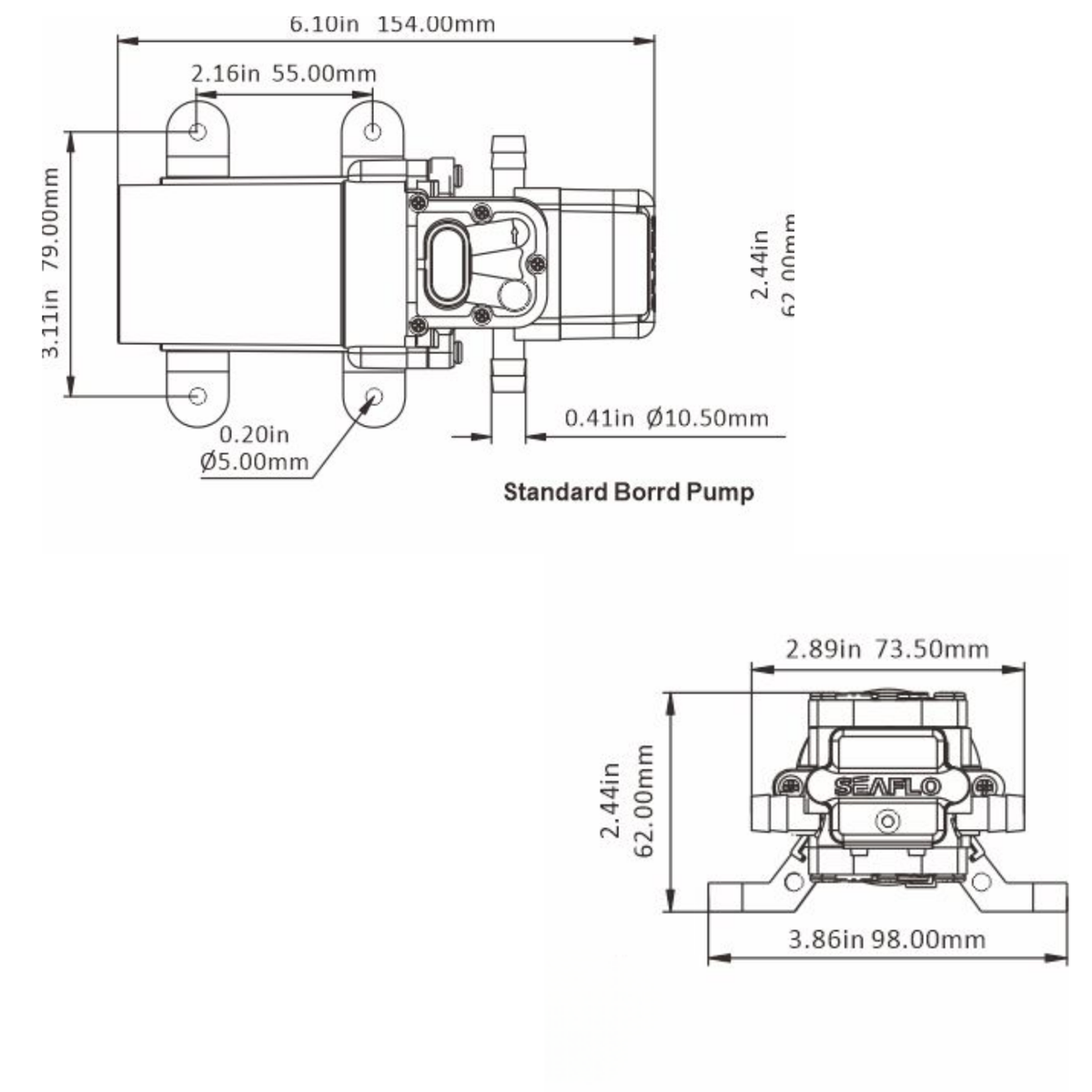 SEAFLO 21-Series On Demand Diaphragm Water Pressure Pump (1.2 GPM | 35 PSI) (Choose 12V or 24V)