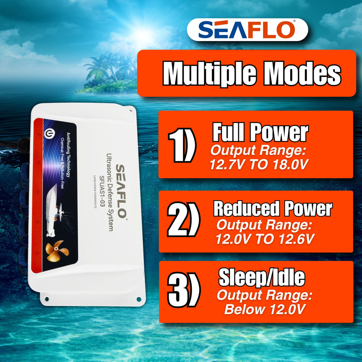 SEAFLO Ultrasonic Defense System - Fully Automated Ultrasonic Barnacle Repelling System for Boats and Yachts | 4 Transducer System | Covers 200 sq. ft. | 4-Year Warranty