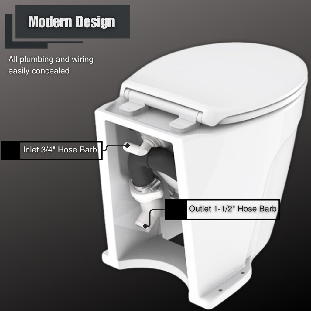 SEAFLO Deluxe Flush Electric Marine Toilets w/ 4-way Flush Panel - Smart Flushing System, Ceramic Bowl, Soft Close Seat, Quiet Flush, Macerator Pump (Choose Fresh/Raw Water and 12V/24V Options)