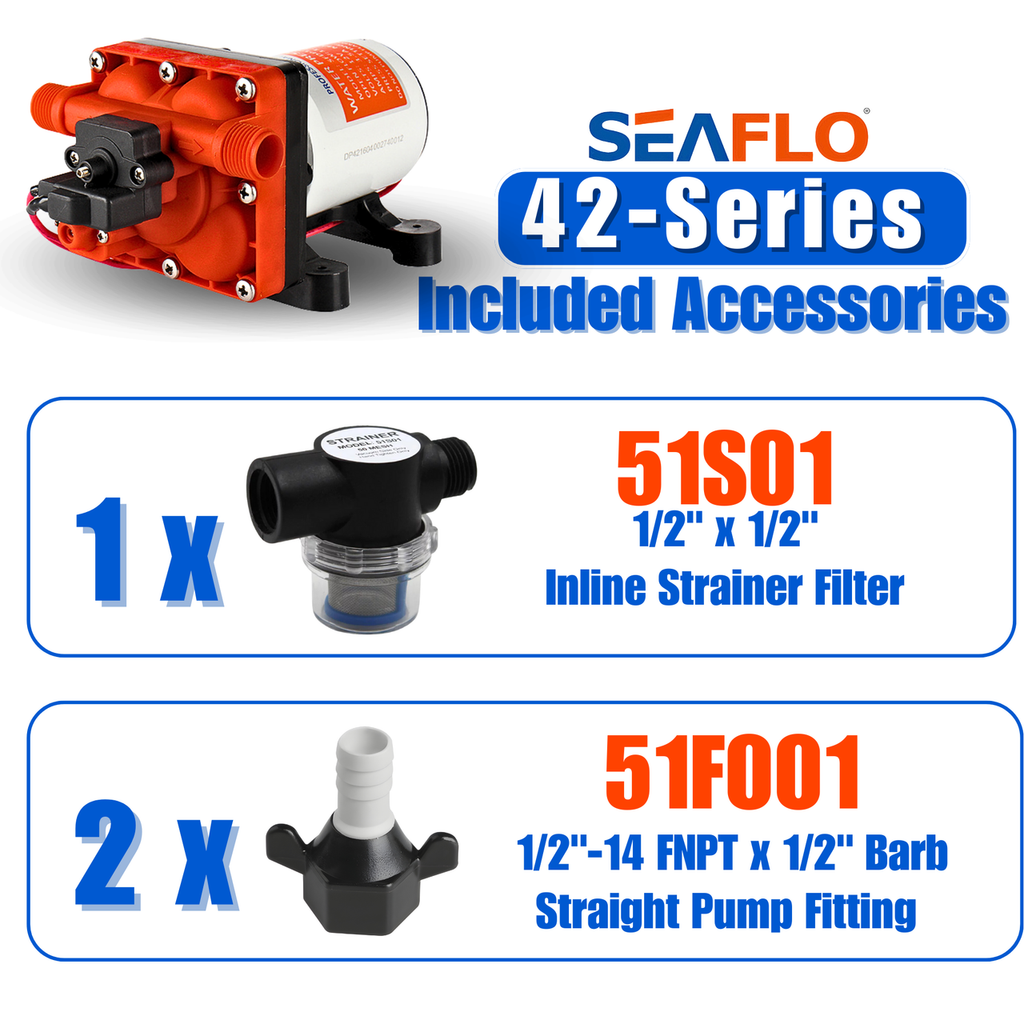 SEAFLO 42-Series Diaphragm Water Pressure Pump (3.0 GPM | 55 PSI) (Choose 12V or 24V)
