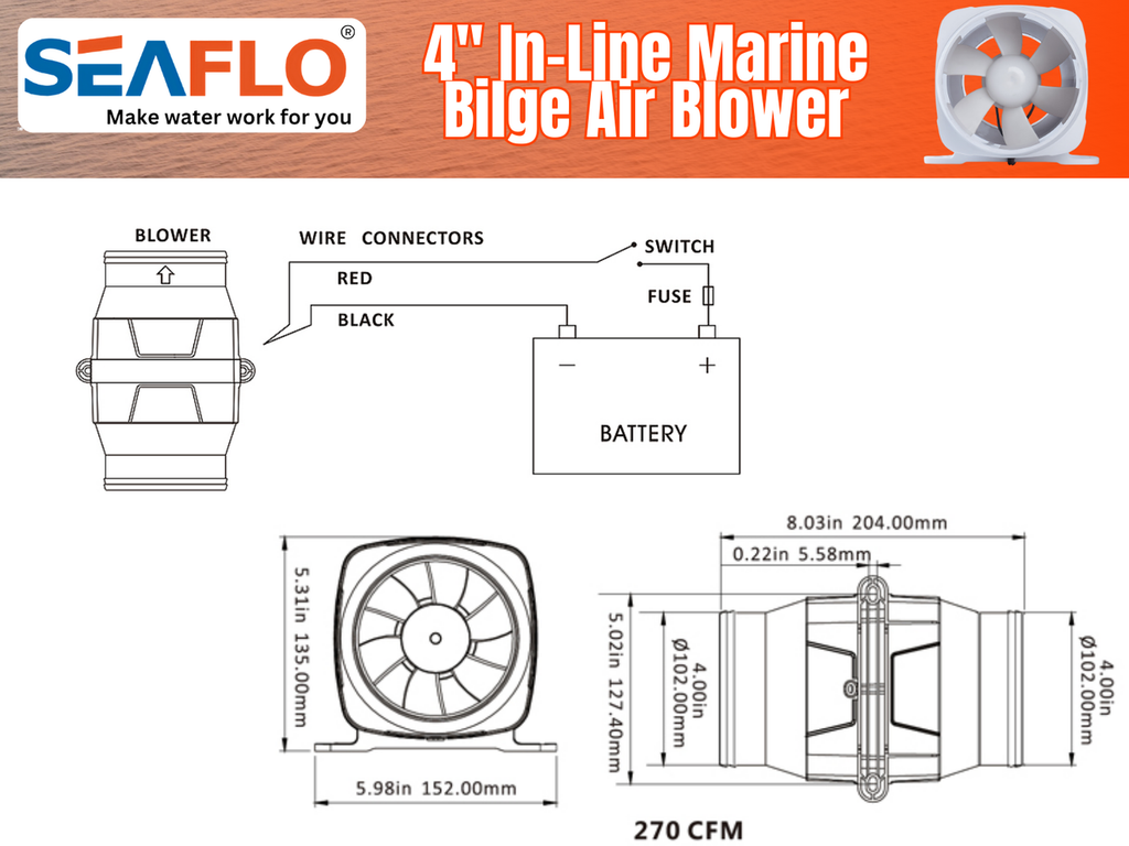 SEAFLO 02-Series 4" In-Line Blower (12V | 270CFM)