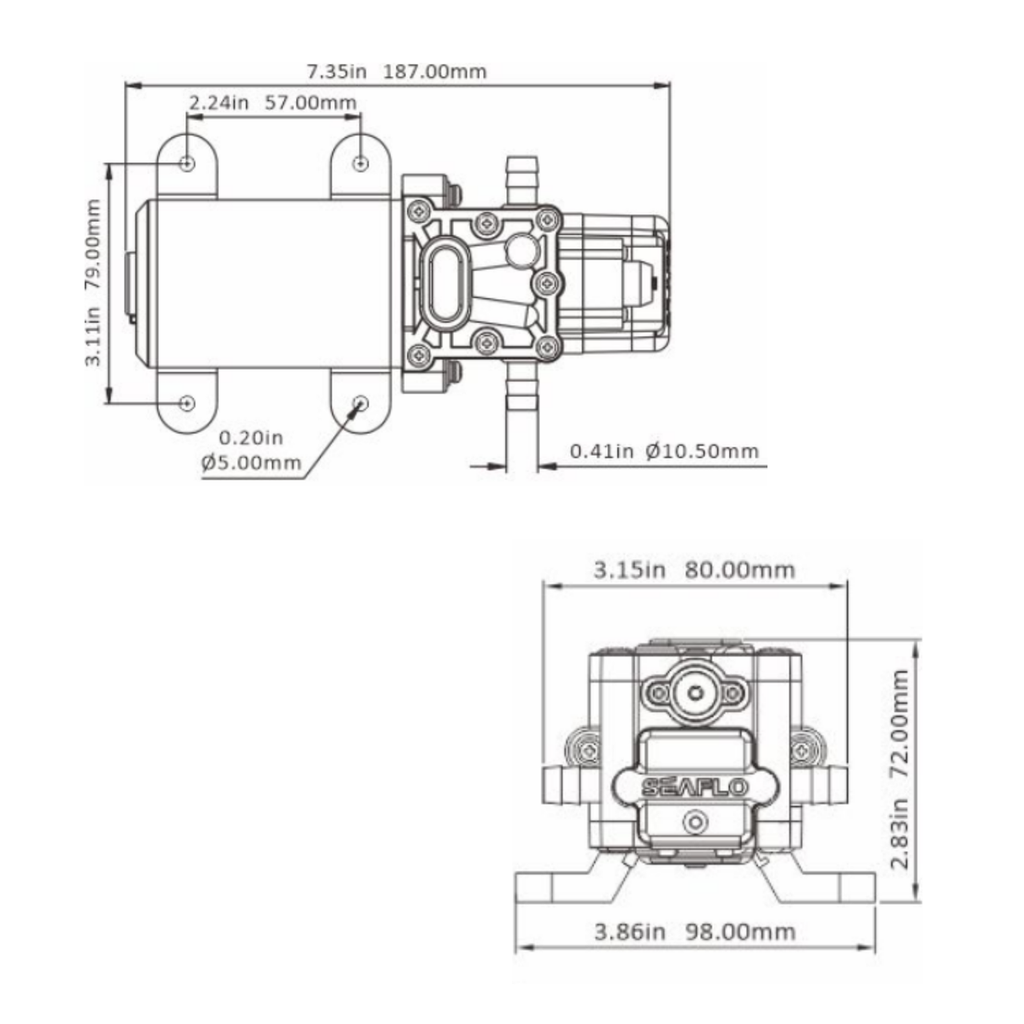 SEAFLO 22-Series On Demand Diaphragm Water Pressure Pump (1.3 GPM | 100 PSI) (Choose 12V or 24V)