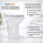 SEAFLO Porcelain RV Toilet with Sprayer Attachment - Elongated Bowl 19” Inch Residential Height, Gravity Flush, Foot Pedal Soft Close Seat Camper Motorhome Easy Install
