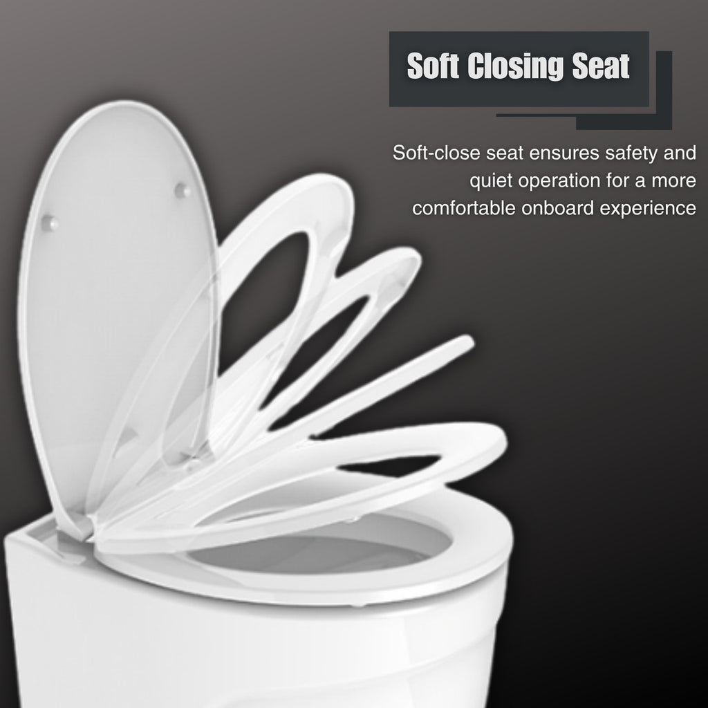 SEAFLO Deluxe Flush Electric Marine Toilets w/ 4-way Flush Panel - Smart Flushing System, Ceramic Bowl, Soft Close Seat, Quiet Flush, Macerator Pump (Choose Fresh/Raw Water and 12V/24V Options)