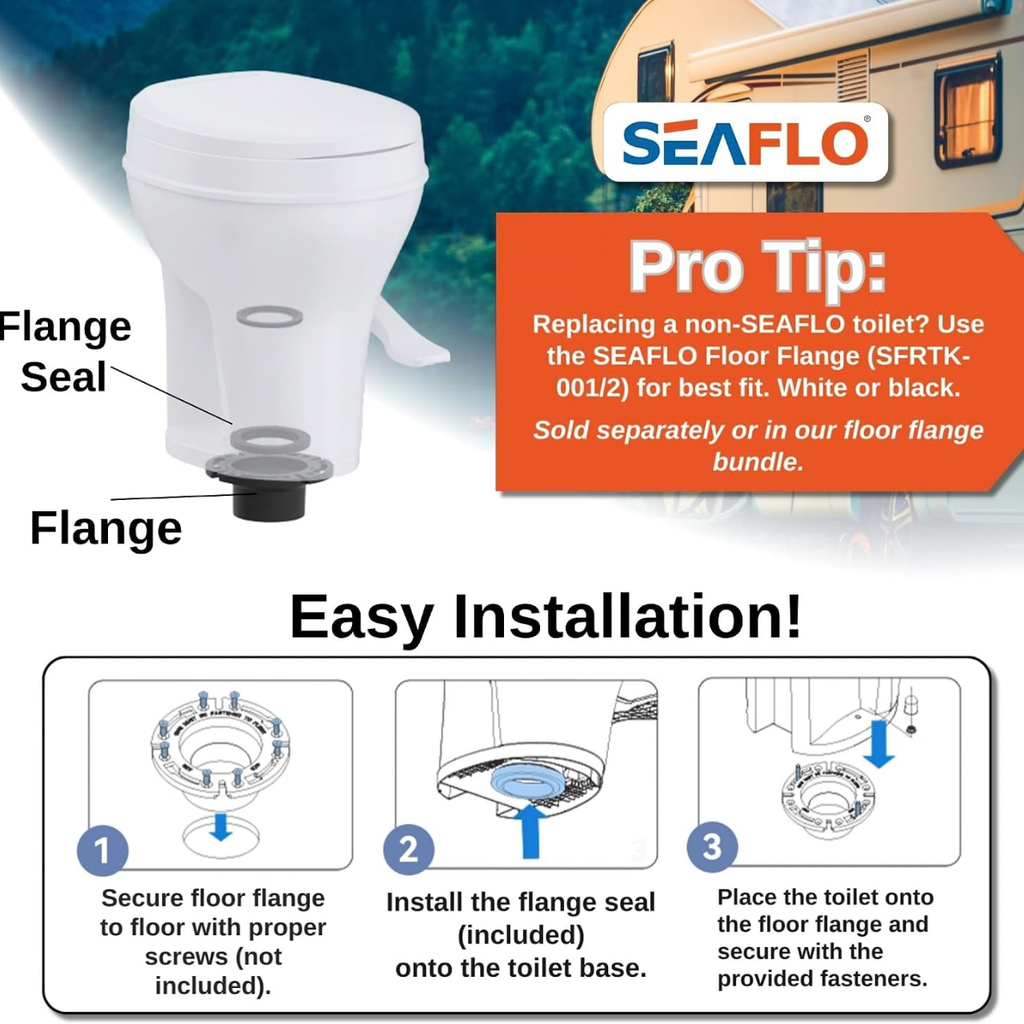 SEAFLO Residential-Height Gravity-Flush Soft-Close RV Toilet with Sprayer Attachment