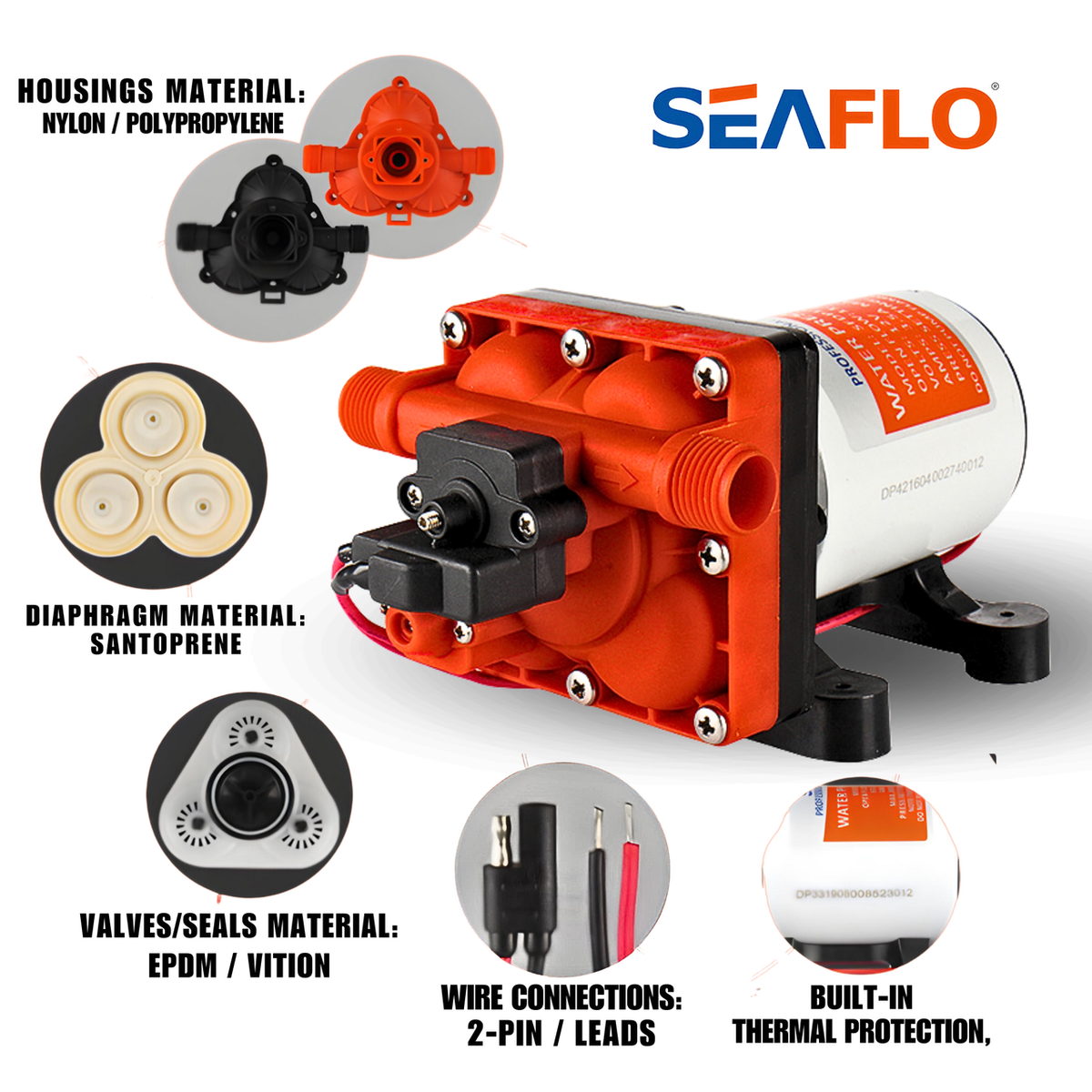 SEAFLO 42-Series Diaphragm Water Pressure Pump (3.0 GPM | 55 PSI) (Choose 12V or 24V)
