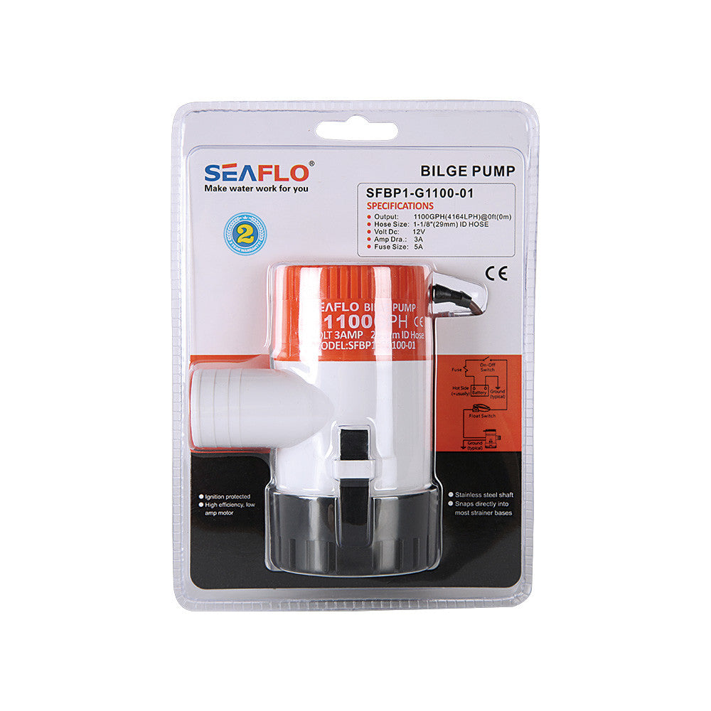 SEAFLO 01-Series 1100 GPH Submersible Marine Boat Electric Bilge Pump (Choose 12V or 24V)