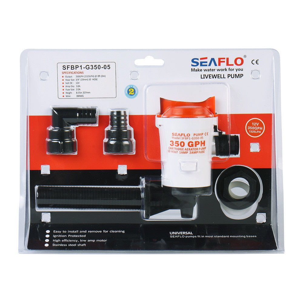 SEAFLO 05-Series 12V 350GPH Angled Submersible Livewell Tank Aerator Bilge Pump