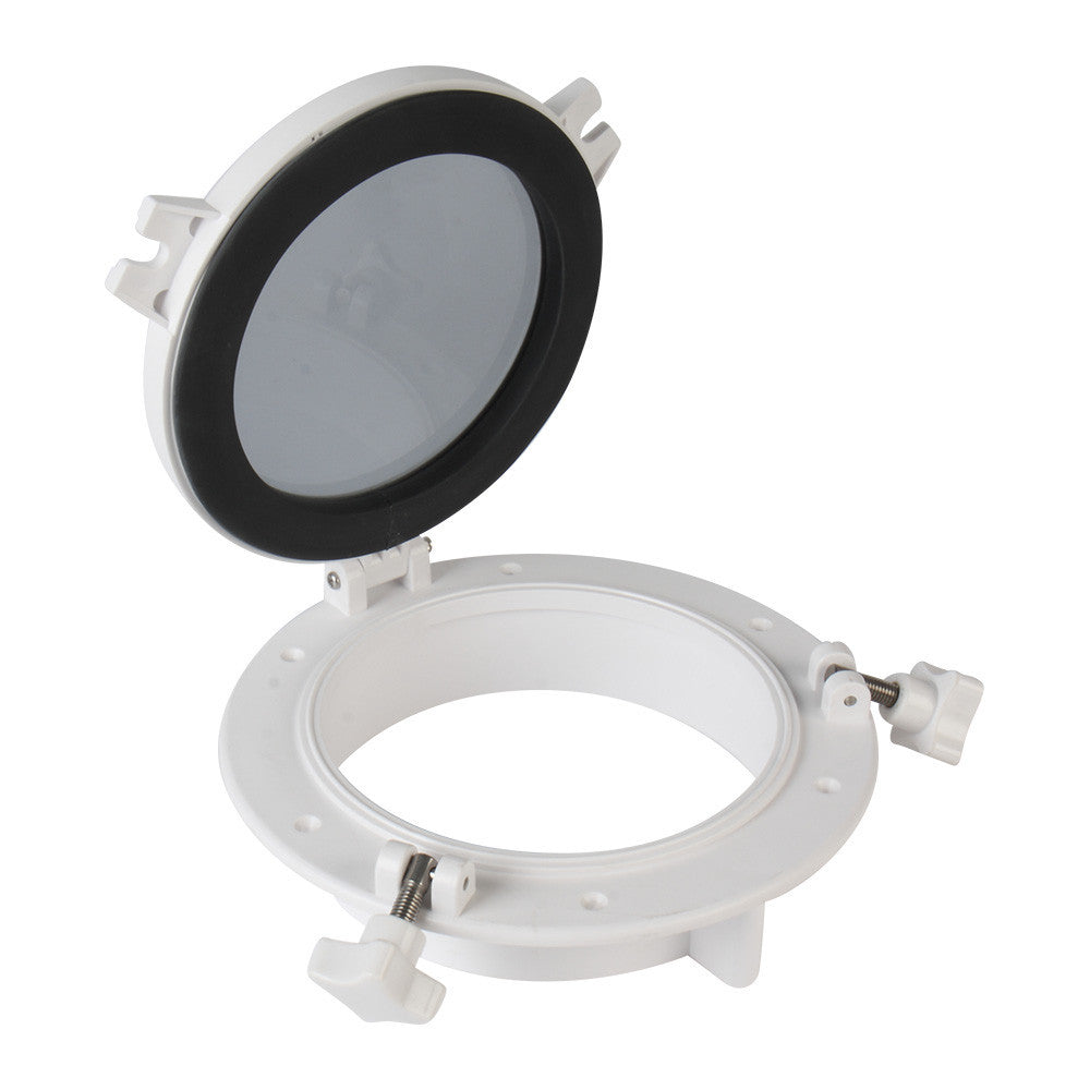 SEAFLO Round Porthole Window with ABS Plastic & Tempered Glass for Boat, Yacht, Marine Applications (White or Black, 10.5")