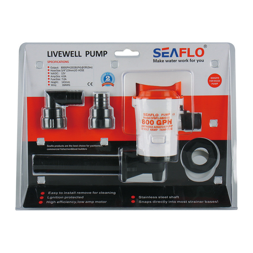 SEAFLO 05-Series 12V 800GPH Angled Submersible Livewell Tank Aerator Bilge Pump