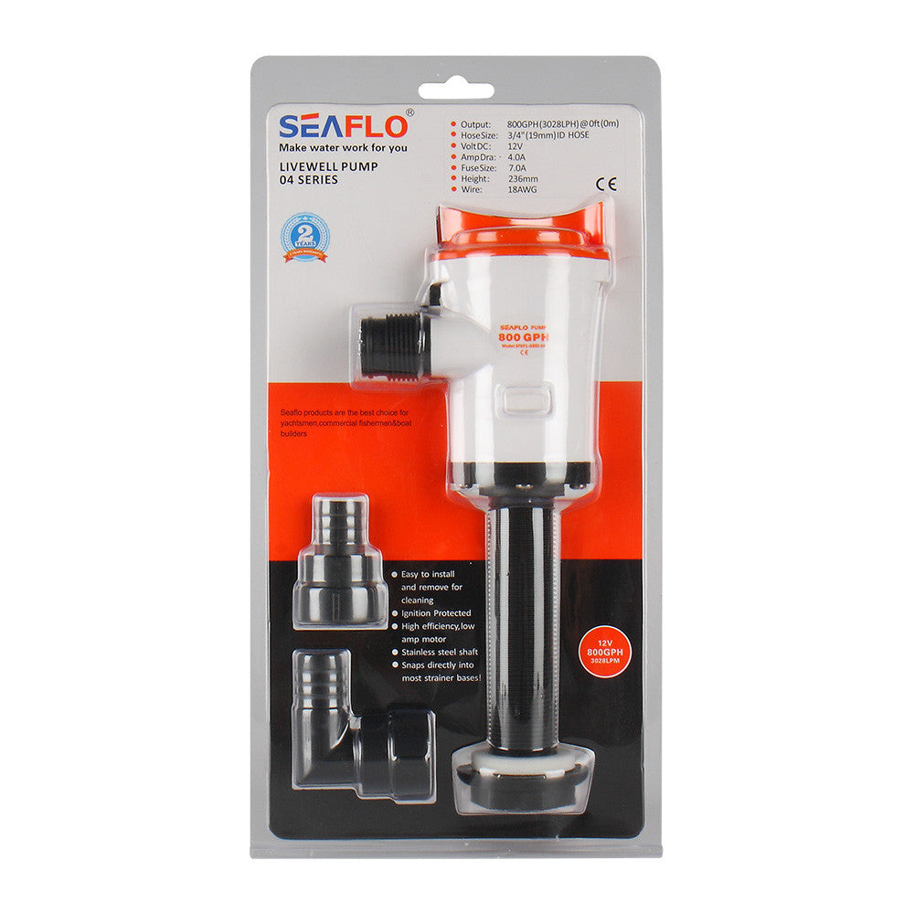 SEAFLO 04-Series 12V 800 GPH Straight Livewell/Baitwell Aerator Bilge Pump