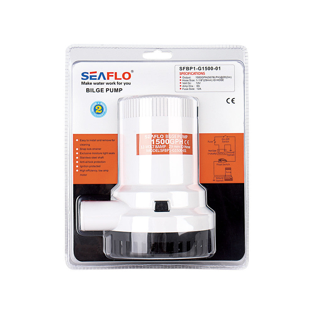 SEAFLO 01-Series Submersible Bilge Pump -1500GPH (Choose 12V or 24V)