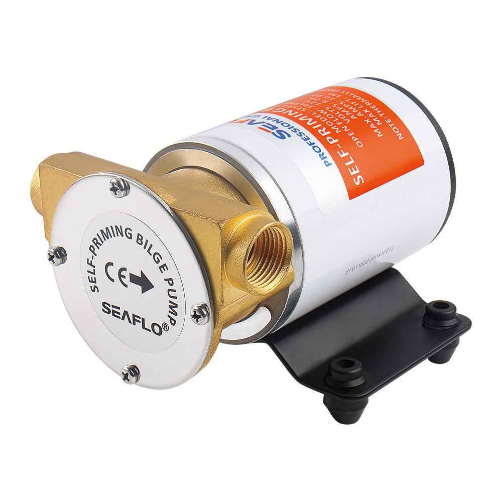 SEAFLO 01-Series Self-Priming Impeller Bilge Pump - 12V DC, 8 GPM, 1/2-Inch FNPT Ports, Marine-Grade Bronze Head, Thermally Protected