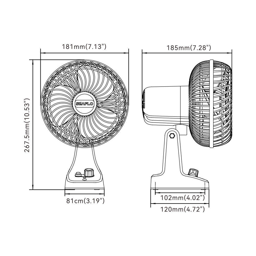 SEAFLO Micro Adjusted Speed Control DC Oscillating Fan 01 Series