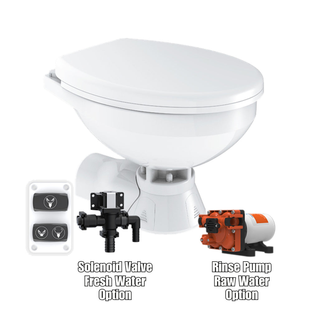 SEAFLO Quiet Flush Electric Marine Toilet - 12V, Ceramic Bowl, Soft Close Seat, Macerator Pump, 3-Way Switch Panel, Boat Yacht Toilet, (Choose raw water/fresh water options)