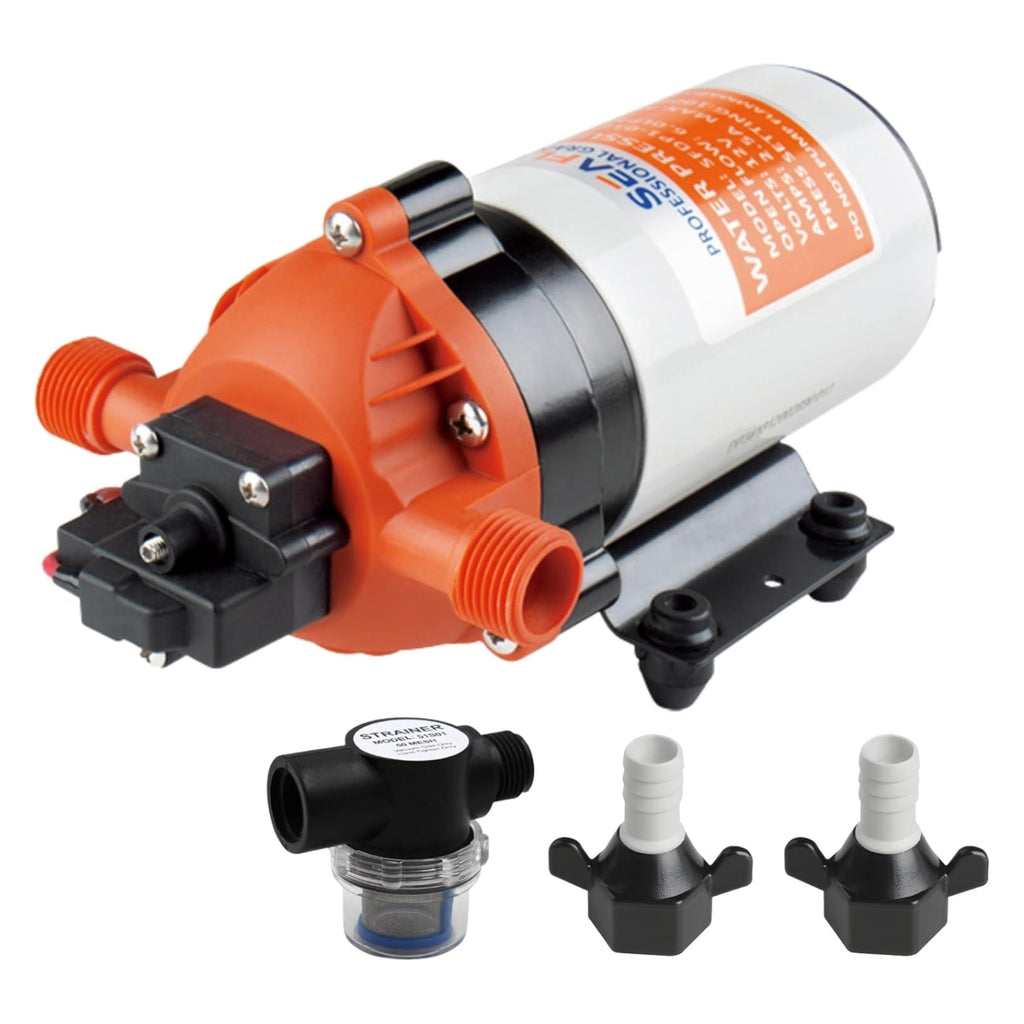 SEAFLO 34 Series Water Pressure Diaphragm Pump - Continuous Duty, Built-In Pressure Switch, Self-Priming, and 4-Year Warranty - 12V | 1.6 GPM | 100 PSI